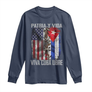 Patria y Vida Cuba Libre Freedom Long Sleeve Shirt Cuban Pride Independence USA Cuba Flag TS02 Navy Print Your Wear