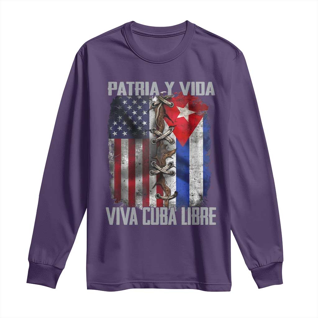 Patria y Vida Cuba Libre Freedom Long Sleeve Shirt Cuban Pride Independence USA Cuba Flag TS02 Purple Print Your Wear