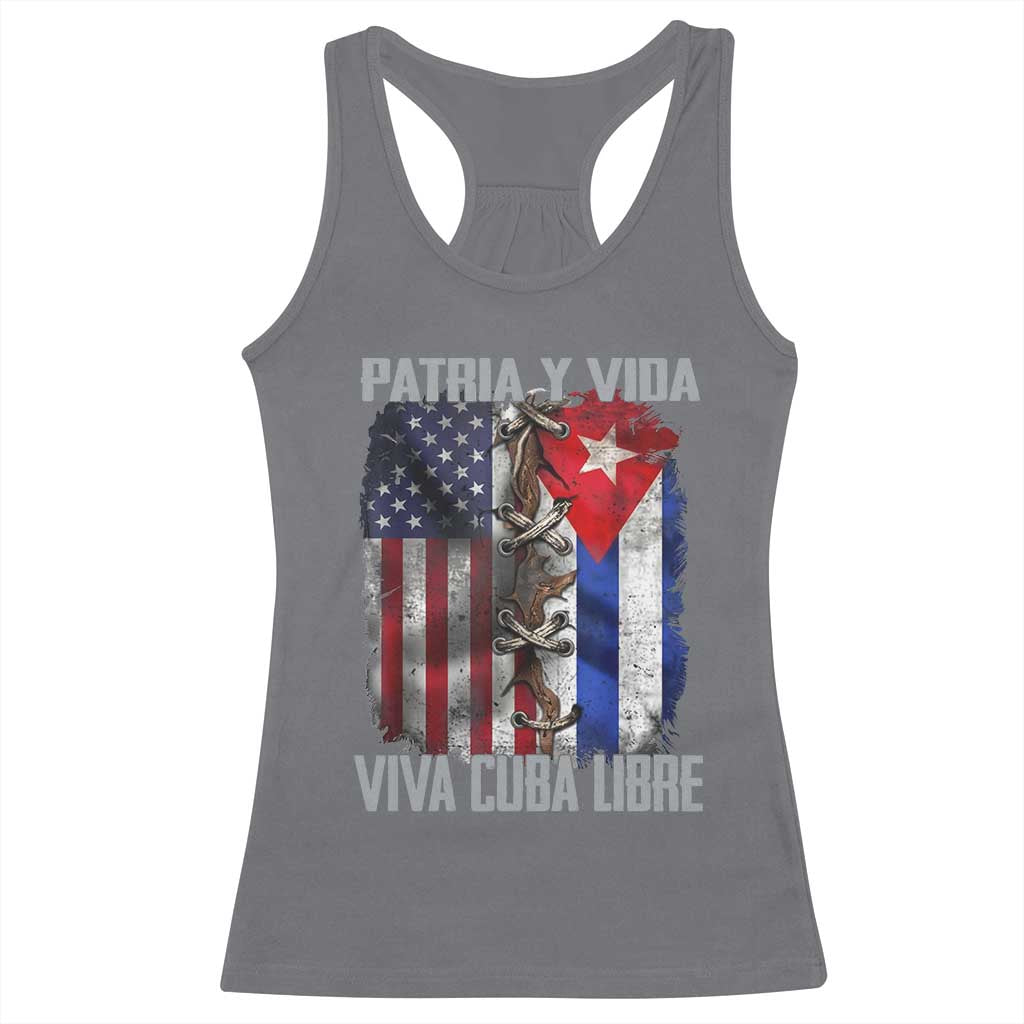 Patria y Vida Cuba Libre Freedom Racerback Tank Top Cuban Pride Independence USA Cuba Flag TS02 Charcoal Print Your Wear