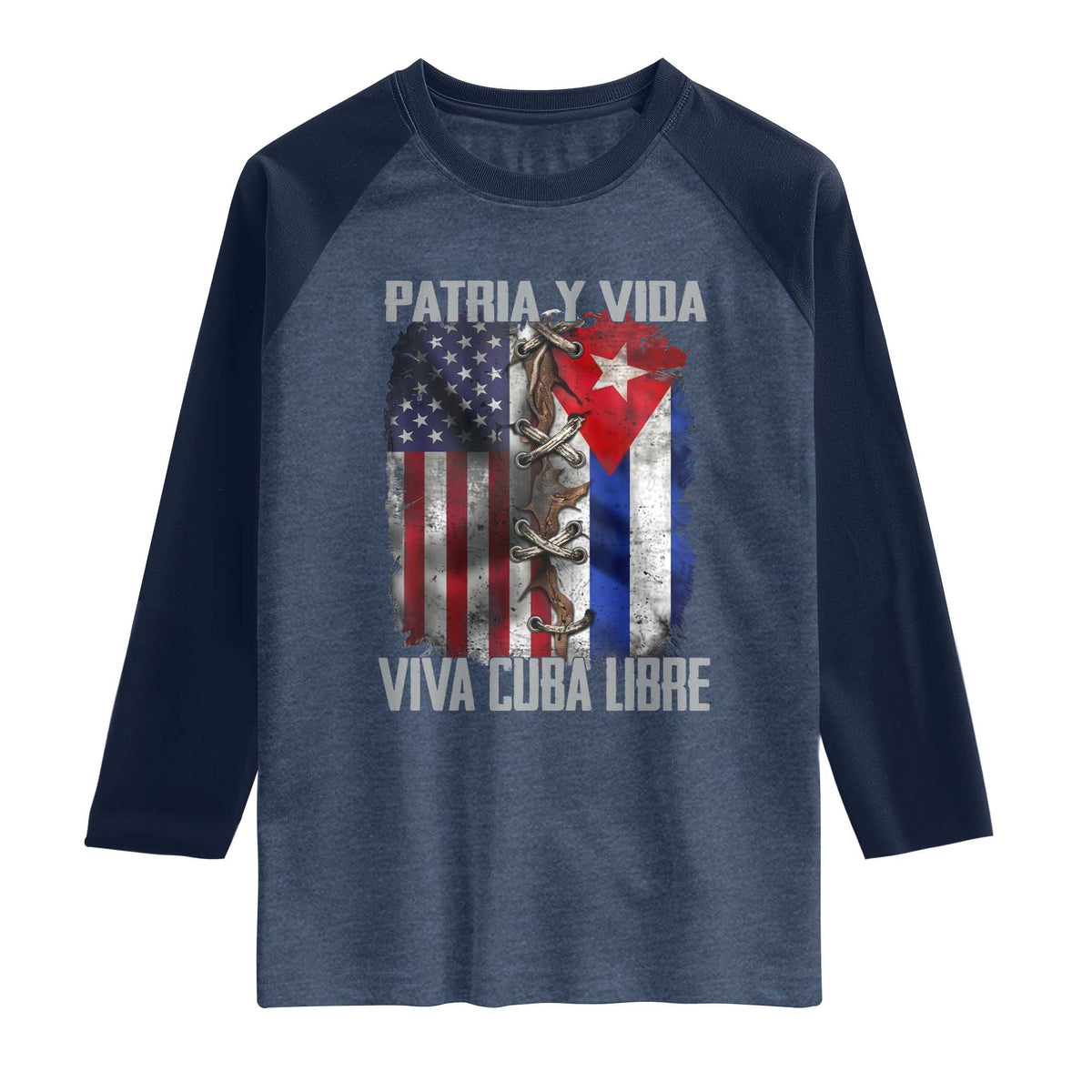 Patria y Vida Cuba Libre Freedom Raglan Shirt Cuban Pride Independence USA Cuba Flag TS02 Heather Denim Navy Print Your Wear