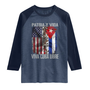 Patria y Vida Cuba Libre Freedom Raglan Shirt Cuban Pride Independence USA Cuba Flag TS02 Heather Denim Navy Print Your Wear