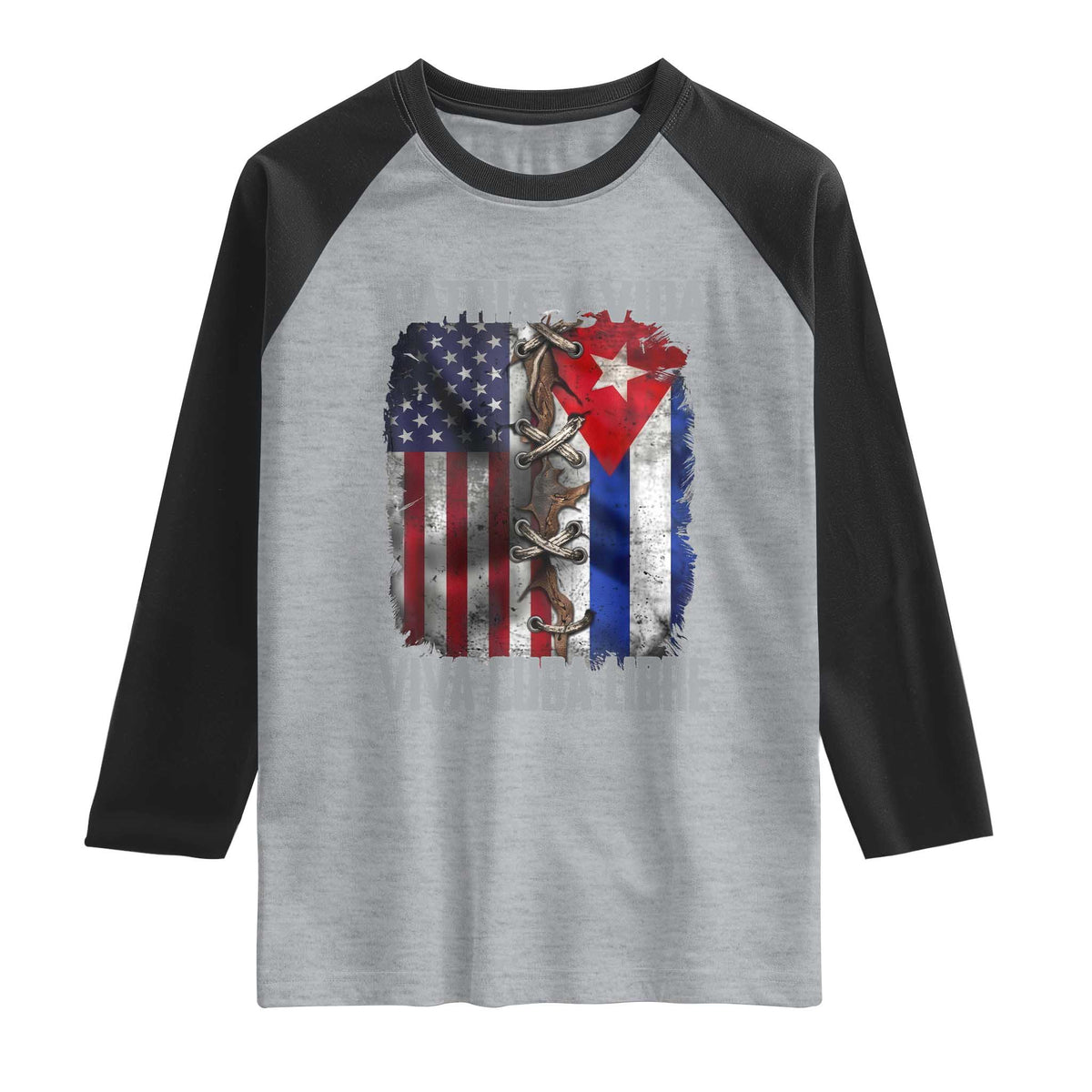 Patria y Vida Cuba Libre Freedom Raglan Shirt Cuban Pride Independence USA Cuba Flag TS02 Heather Gray Black Print Your Wear