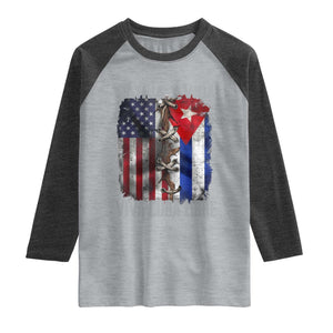 Patria y Vida Cuba Libre Freedom Raglan Shirt Cuban Pride Independence USA Cuba Flag TS02 Heather Gray Heather Charcoal Print Your Wear