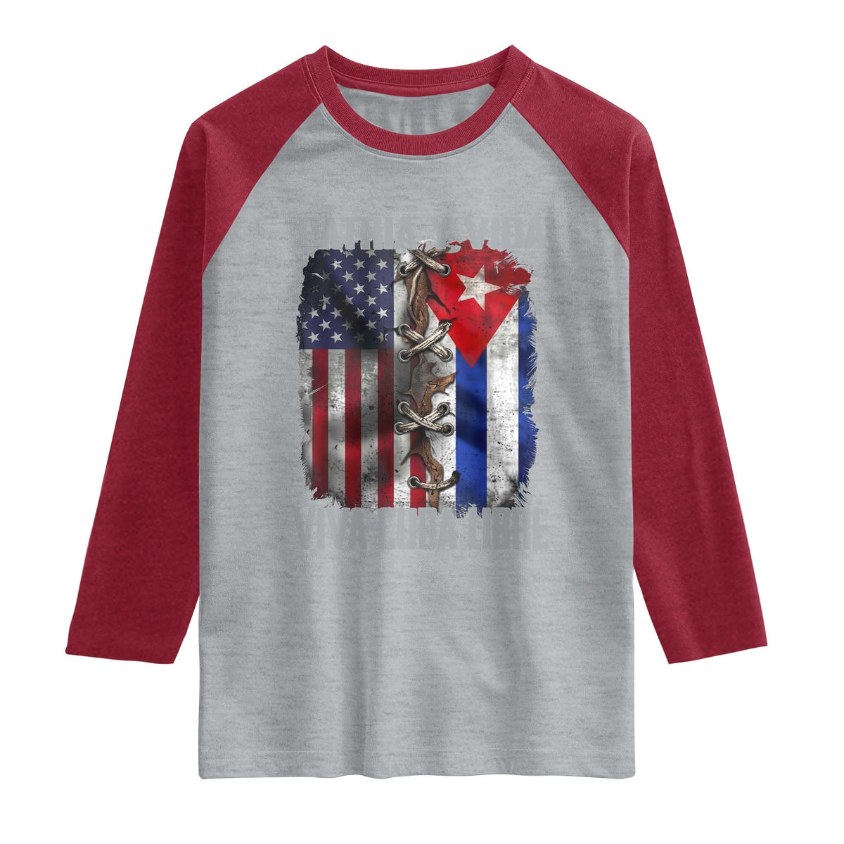 Patria y Vida Cuba Libre Freedom Raglan Shirt Cuban Pride Independence USA Cuba Flag TS02 Heather Gray Heather Red Print Your Wear