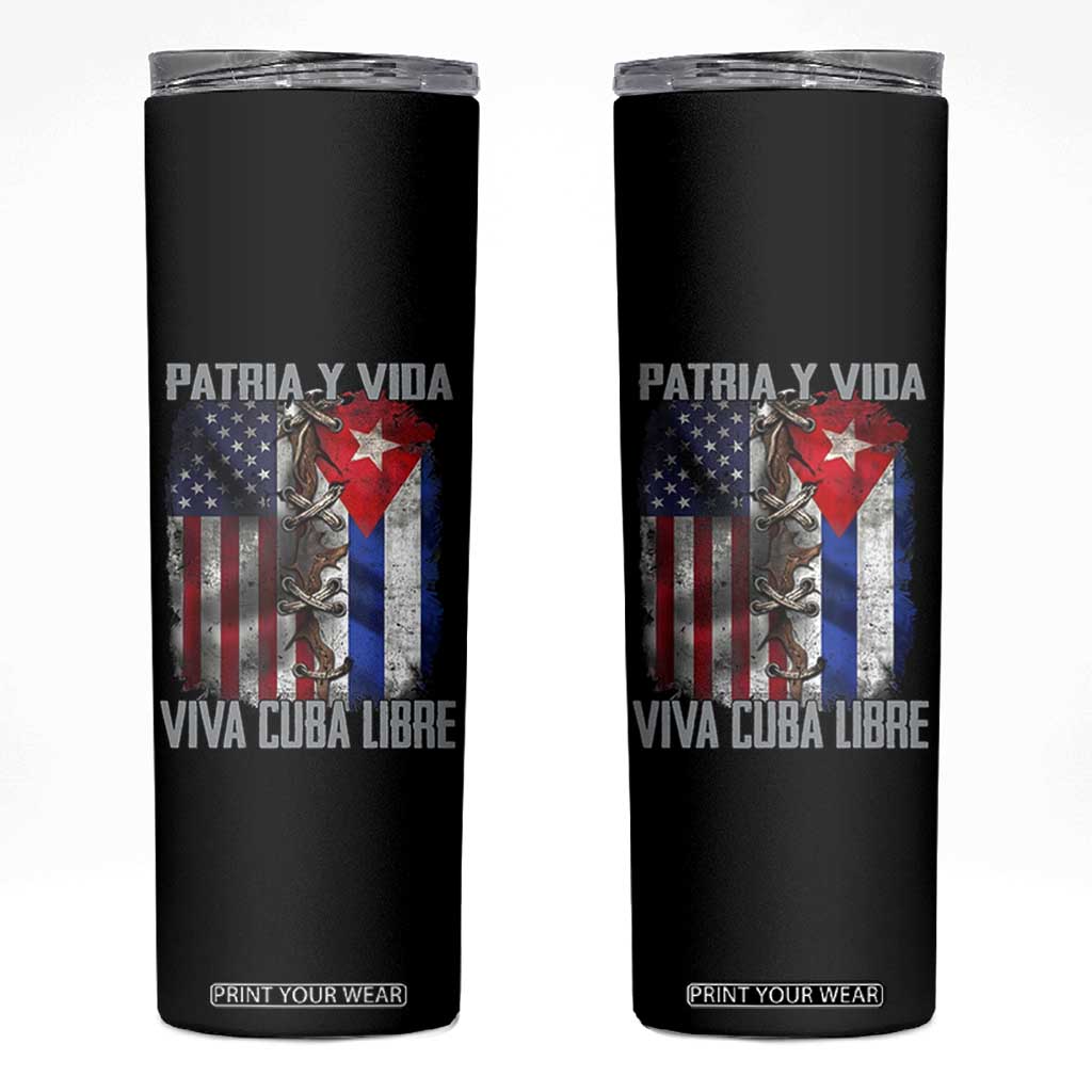 Patria y Vida Cuba Libre Freedom Skinny Tumbler Cuban Pride Independence USA Cuba Flag TS02 Black Print Your Wear