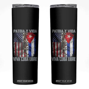 Patria y Vida Cuba Libre Freedom Skinny Tumbler Cuban Pride Independence USA Cuba Flag TS02 Black Print Your Wear