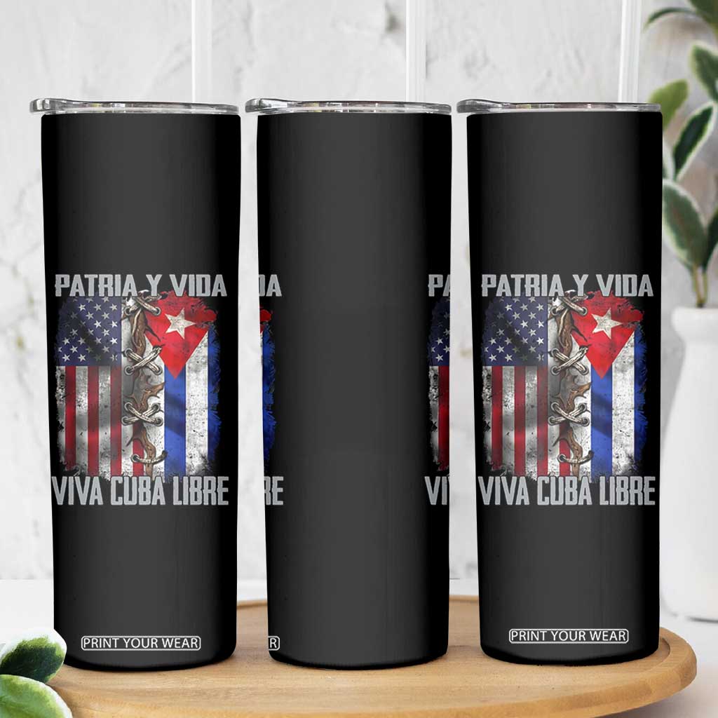 Patria y Vida Cuba Libre Freedom Skinny Tumbler Cuban Pride Independence USA Cuba Flag TS02 Print Your Wear