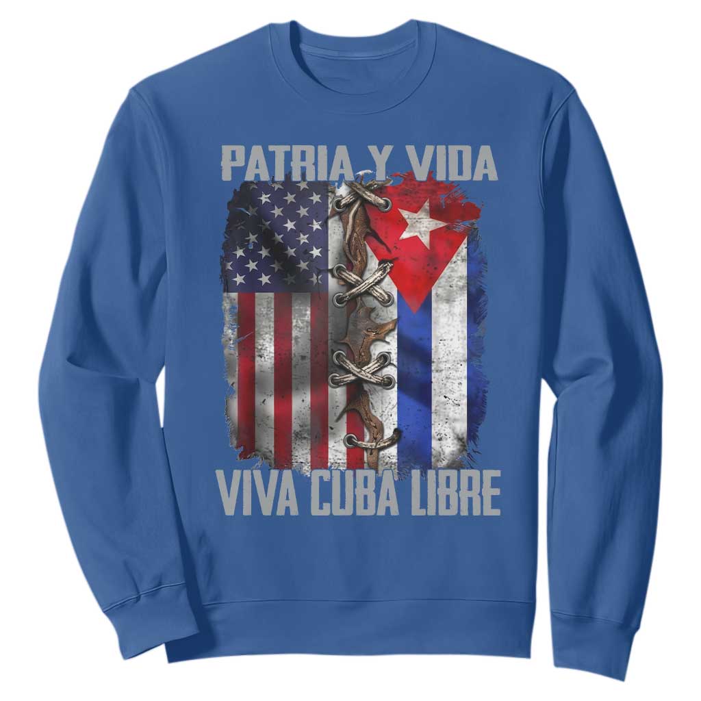 Patria y Vida Cuba Libre Freedom Sweatshirt Cuban Pride Independence USA Cuba Flag TS02 Royal Blue Print Your Wear