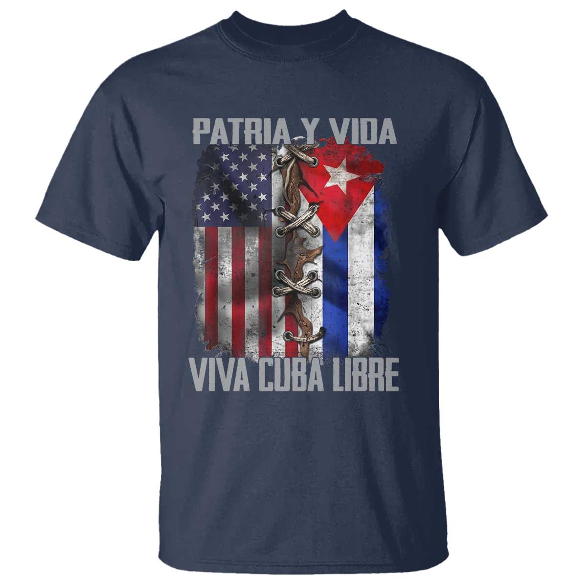 Patria y Vida Cuba Libre Freedom T Shirt - Cuban Pride Independence USA Cuba Flag TS02 Navy Print Your Wear