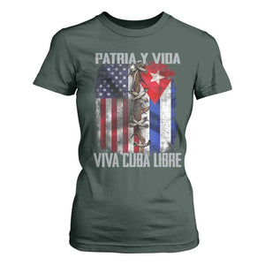 Patria y Vida Cuba Libre Freedom T Shirt For Women Cuban Pride Independence USA Cuba Flag TS02 Dark Forest Green Print Your Wear