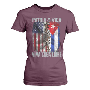 Patria y Vida Cuba Libre Freedom T Shirt For Women Cuban Pride Independence USA Cuba Flag TS02 Maroon Print Your Wear