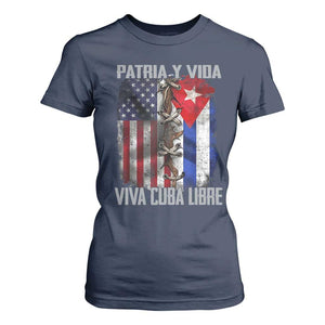 Patria y Vida Cuba Libre Freedom T Shirt For Women Cuban Pride Independence USA Cuba Flag TS02 Navy Print Your Wear