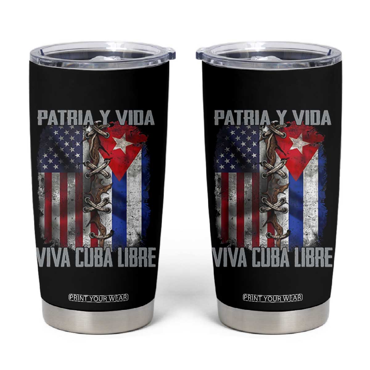 Patria y Vida Cuba Libre Freedom Tumbler Cup Cuban Pride Independence USA Cuba Flag TS02 Black Print Your Wear