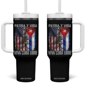 Patria y Vida Cuba Libre Freedom Tumbler With Handle Cuban Pride Independence USA Cuba Flag TS02 One Size: 40 oz Black Print Your Wear