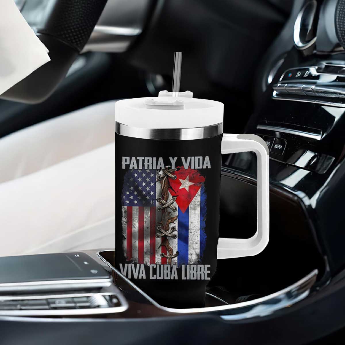 Patria y Vida Cuba Libre Freedom Tumbler With Handle Cuban Pride Independence USA Cuba Flag TS02 Print Your Wear