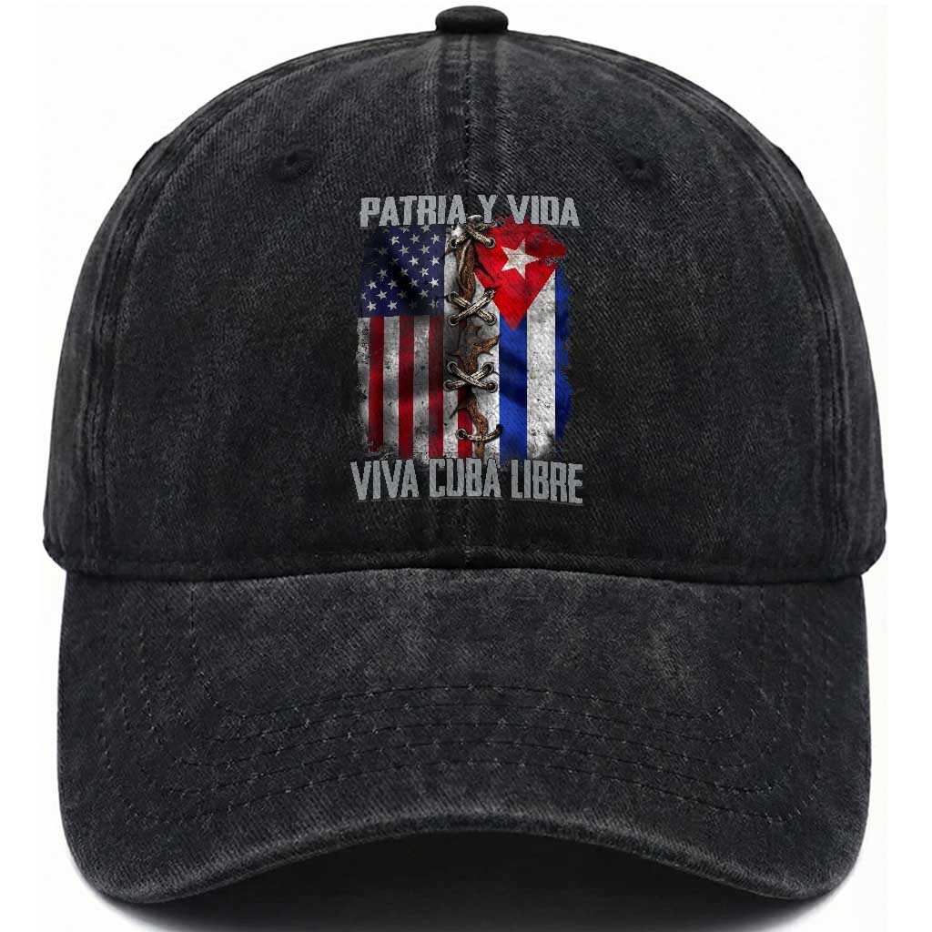 Patria y Vida Cuba Libre Freedom Washed Cotton Baseball Cap Cuban Pride Independence USA Cuba Flag