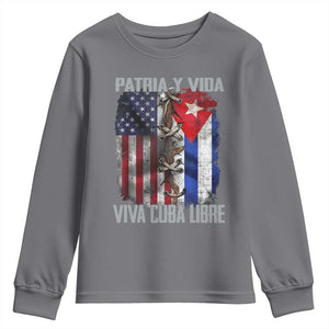 Patria y Vida Cuba Libre Freedom Youth Sweatshirt Cuban Pride Independence USA Cuba Flag TS02 Charcoal Print Your Wear