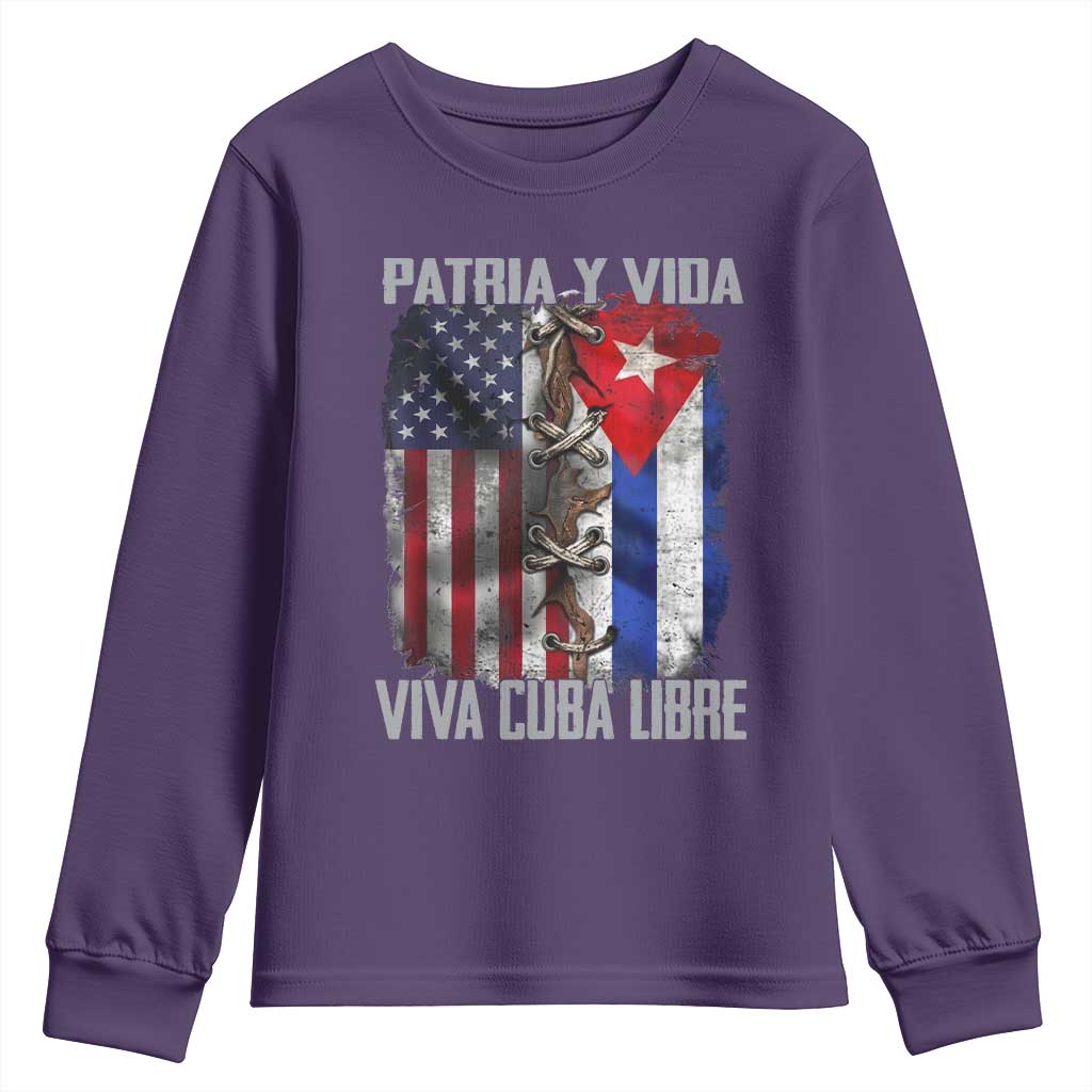 Patria y Vida Cuba Libre Freedom Youth Sweatshirt Cuban Pride Independence USA Cuba Flag TS02 Purple Print Your Wear