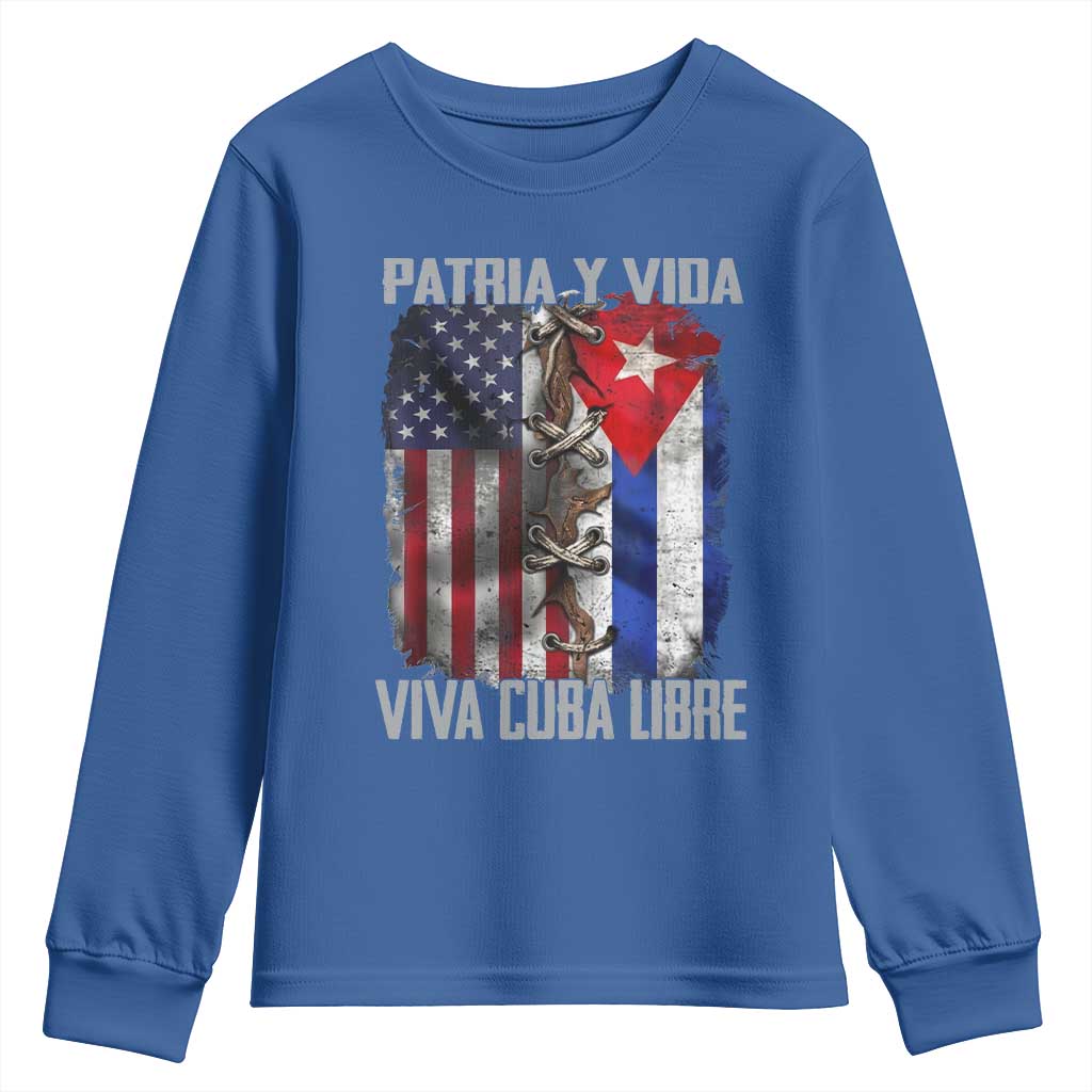 Patria y Vida Cuba Libre Freedom Youth Sweatshirt Cuban Pride Independence USA Cuba Flag TS02 Royal Blue Print Your Wear