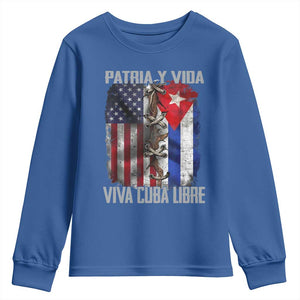 Patria y Vida Cuba Libre Freedom Youth Sweatshirt Cuban Pride Independence USA Cuba Flag TS02 Royal Blue Print Your Wear