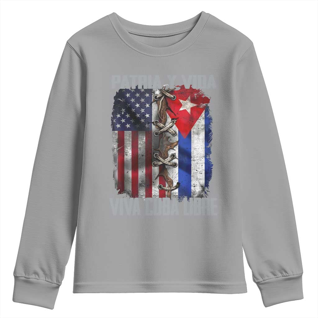 Patria y Vida Cuba Libre Freedom Youth Sweatshirt Cuban Pride Independence USA Cuba Flag TS02 Sport Gray Print Your Wear