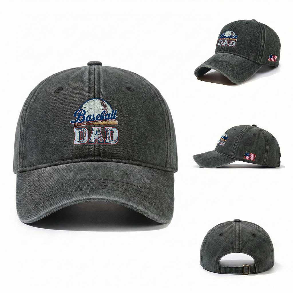 Baseball Dad Washed Cotton Baseball Cap Baseball Sport Lovers For Father's Day TS02 Washed Cap Universal Fit Dark Green Print Your Wear