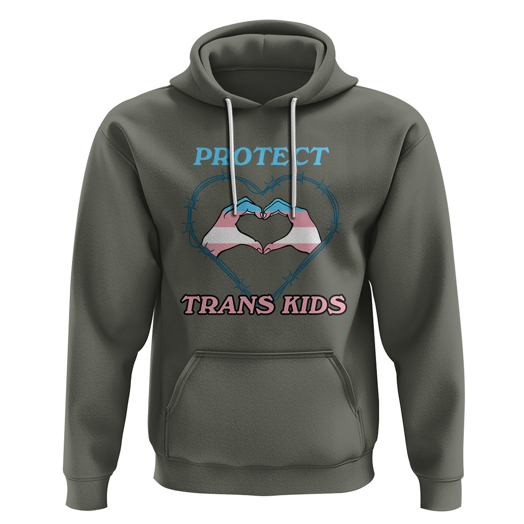Protect Trans Kids Hoodie LGBT Support LGBT Pride Flag Heart Sign TS02 Military Green Printyourwear