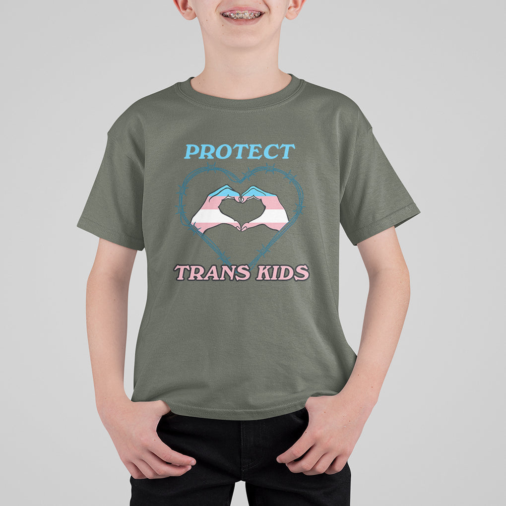 Protect Trans Kids T Shirt For Kid LGBT Support LGBT Pride Flag Heart Sign TS02 Military Green Printyourwear