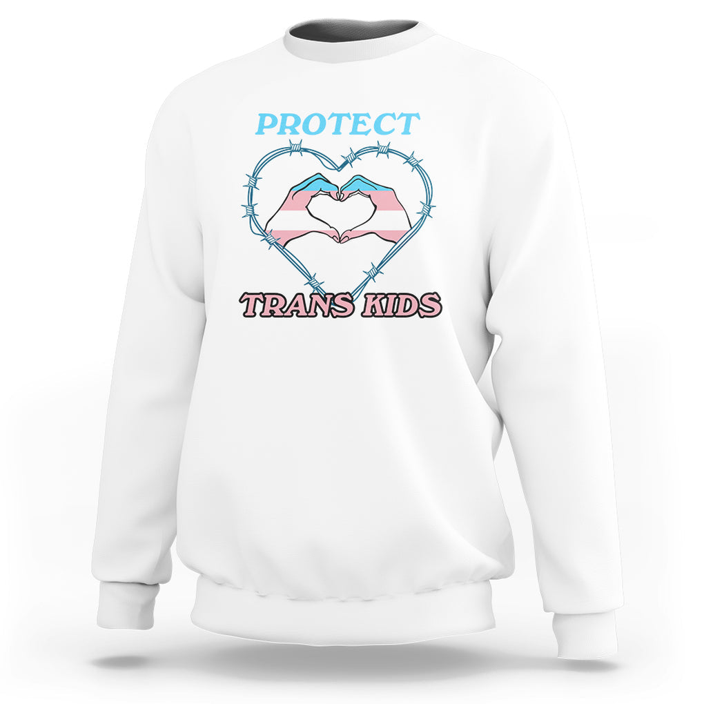 Protect Trans Kids Sweatshirt LGBT Support LGBT Pride Flag Heart Sign TS02 White Printyourwear