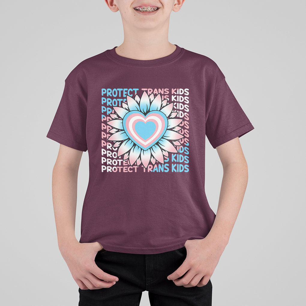 Protect Trans Kids T Shirt For Kid Transgender Support LGBT Pride Flag Sunflower TS02 Maroon Printyourwear
