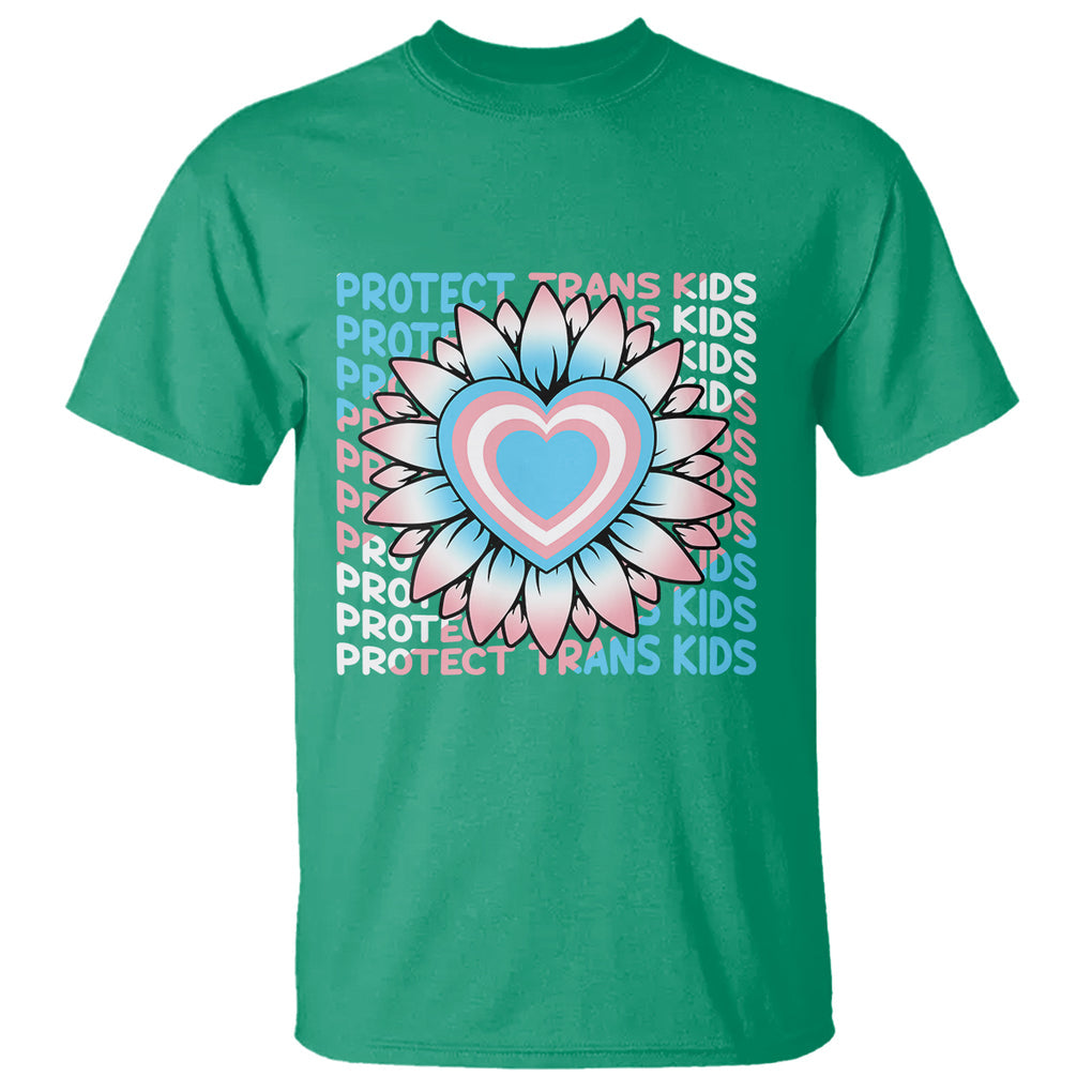 Protect Trans Kids T Shirt Transgender Support LGBT Pride Flag Sunflower TS02 Irish Green Printyourwear