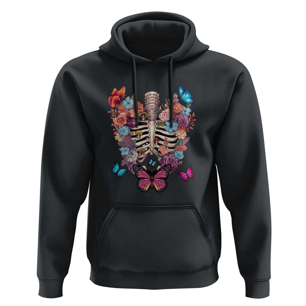 Cottagecore Hoodie Vintage Goblincore Dark Academia Skeleton with Flowers Cottagecore Style Nature Inspired Botanical TS02 Black Print Your Wear