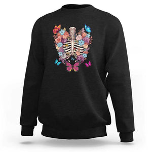 Cottagecore Sweatshirt Vintage Goblincore Dark Academia Skeleton with Flowers Cottagecore Style Nature Inspired Botanical TS02 Black Print Your Wear