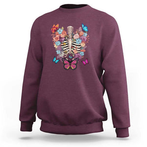 Cottagecore Sweatshirt Vintage Goblincore Dark Academia Skeleton with Flowers Cottagecore Style Nature Inspired Botanical TS02 Maroon Print Your Wear