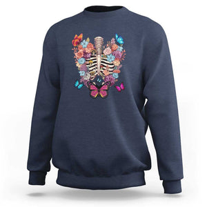 Cottagecore Sweatshirt Vintage Goblincore Dark Academia Skeleton with Flowers Cottagecore Style Nature Inspired Botanical TS02 Navy Print Your Wear