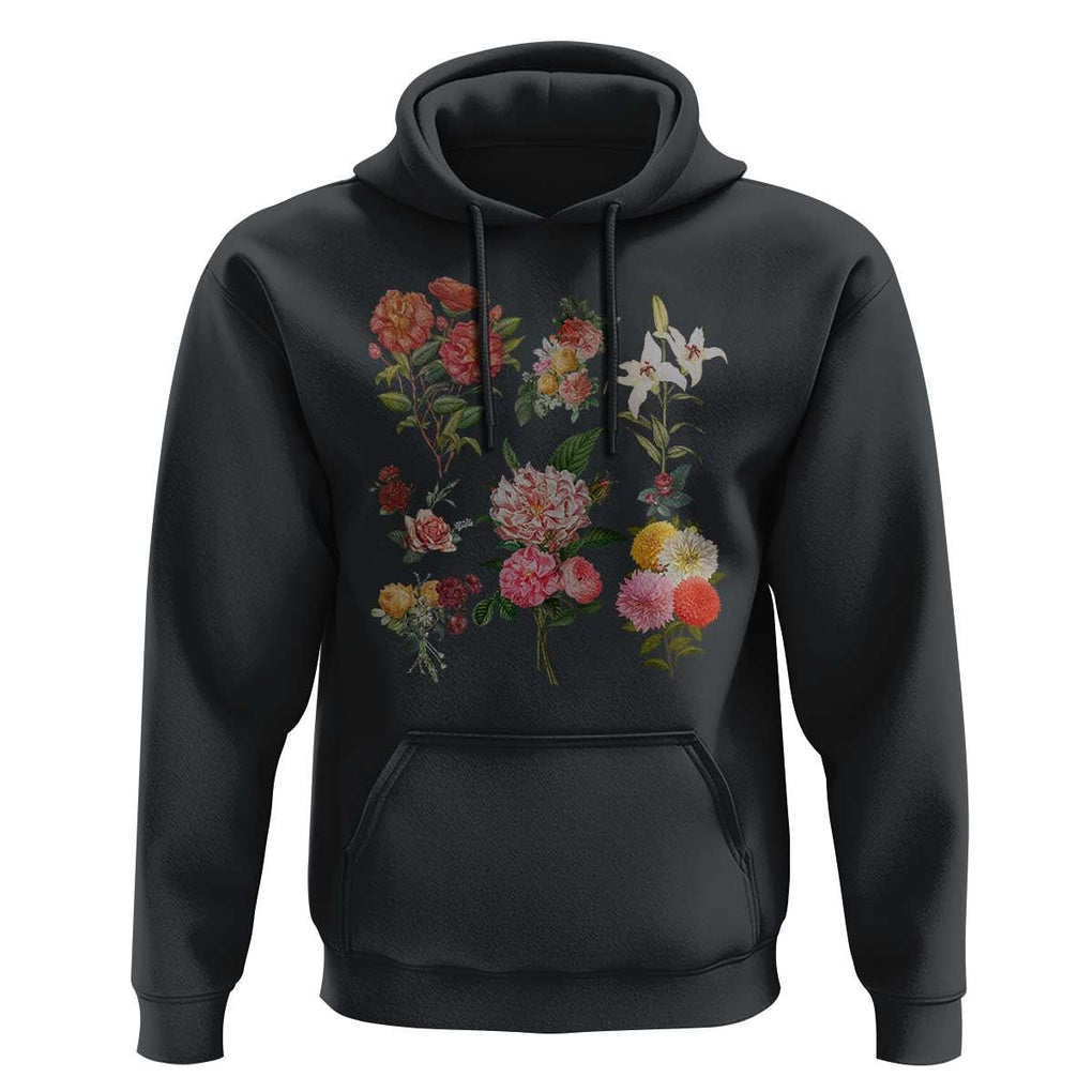 Cottagecore Hoodie Aesthetic Cottagecore Vintage Flowers Botanical Floral TS02 Black Print Your Wear