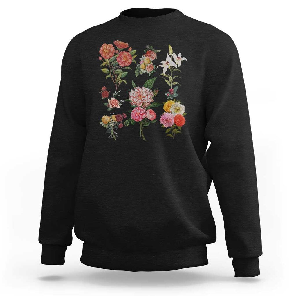 Cottagecore Sweatshirt Aesthetic Cottagecore Vintage Flowers Botanical Floral TS02 Black Print Your Wear