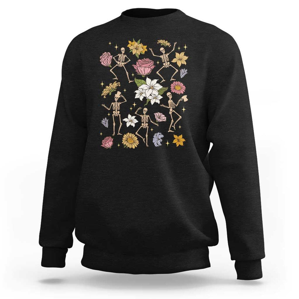 Cottagecore Sweatshirt Aesthetic Cottagecore Grow Through It Flowers Spine Skeleton Vintage Fairy Gothic TS02 Black Print Your Wear