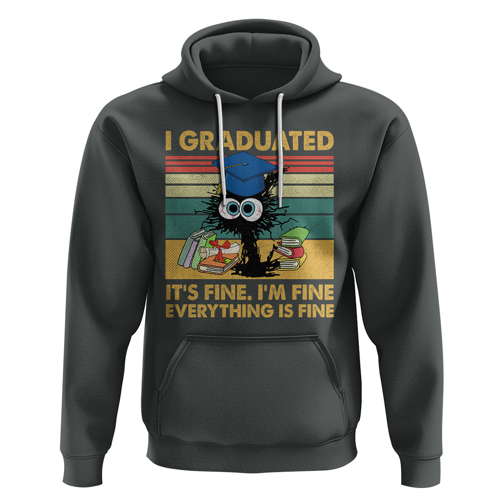 Last Day Of School Hoodie Black Cat It's Fine I'm Fine Everything TS02 Dark Heather Printyourwear