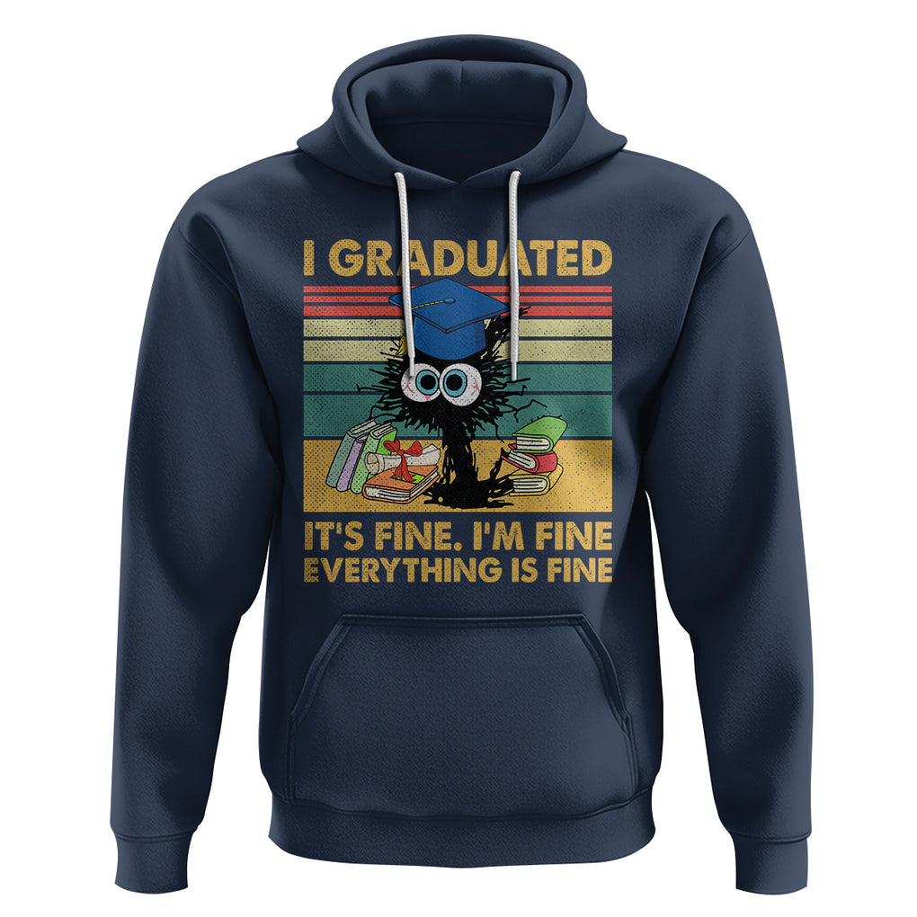 Last Day Of School Hoodie Black Cat It's Fine I'm Fine Everything TS02 Navy Printyourwear