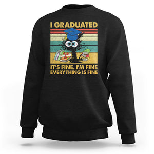 Last Day Of School Sweatshirt Black Cat It's Fine I'm Fine Everything TS02 Black Printyourwear
