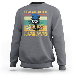 Last Day Of School Sweatshirt Black Cat It's Fine I'm Fine Everything TS02 Charcoal Printyourwear