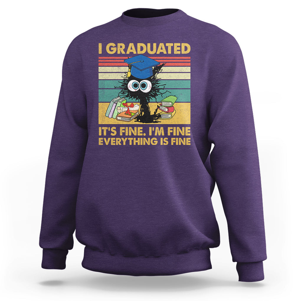 Last Day Of School Sweatshirt Black Cat It's Fine I'm Fine Everything TS02 Purple Printyourwear
