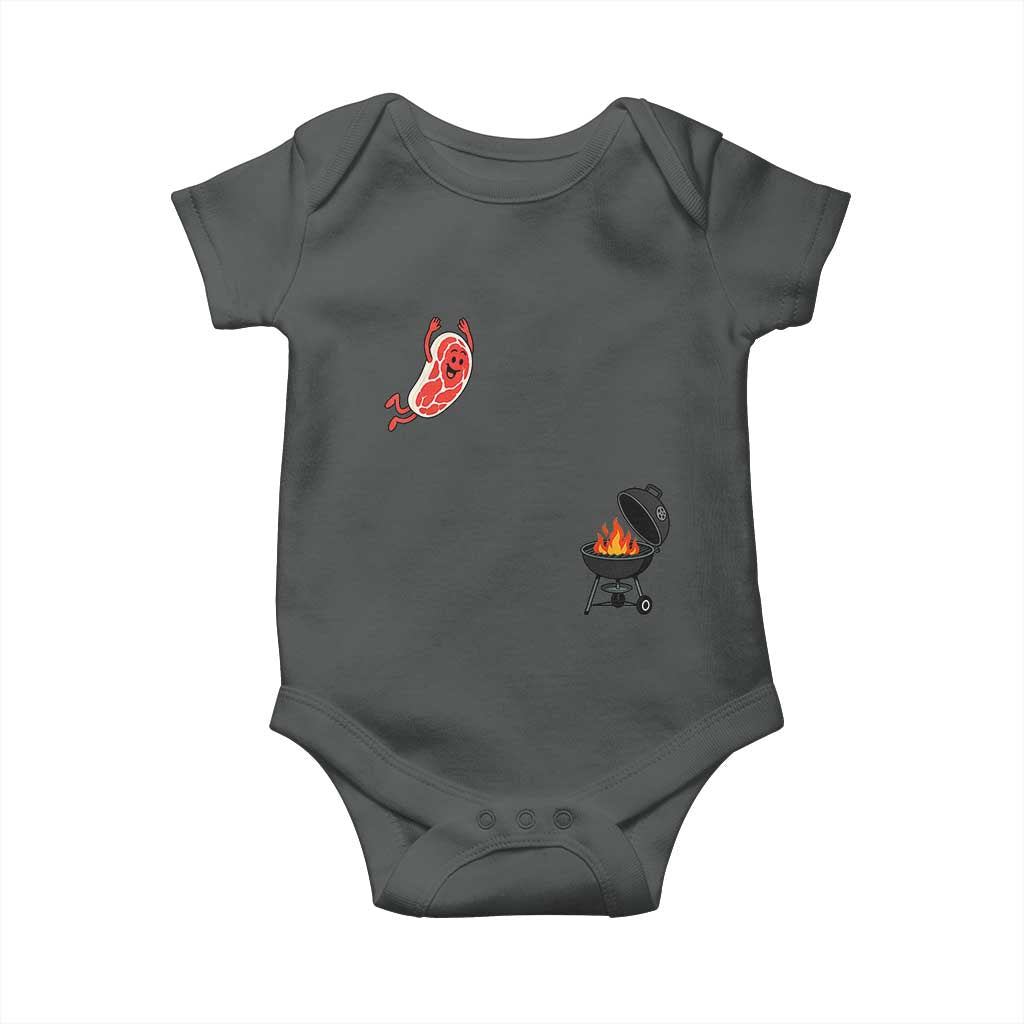 Humorous Diving Steak Charcoal Grill Graphic Baby Onesie BBQ Grilling Pitmaster Cookout Funny Barbecue Master TS02 Dark Heather Print Your Wear