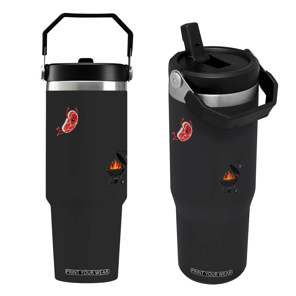 Humorous Diving Steak Charcoal Grill Graphic Flip Straw Tumbler BBQ Grilling Pitmaster Cookout Funny Barbecue Master TS02 One Size: 30 oz Black Print Your Wear