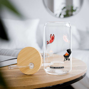 Humorous Diving Steak Charcoal Grill Graphic Glass Can BBQ Grilling Pitmaster Cookout Funny Barbecue Master