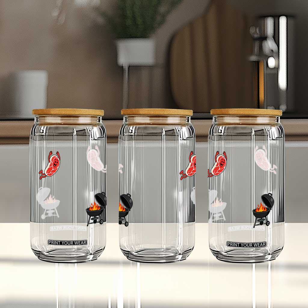 Humorous Diving Steak Charcoal Grill Graphic Glass Can BBQ Grilling Pitmaster Cookout Funny Barbecue Master