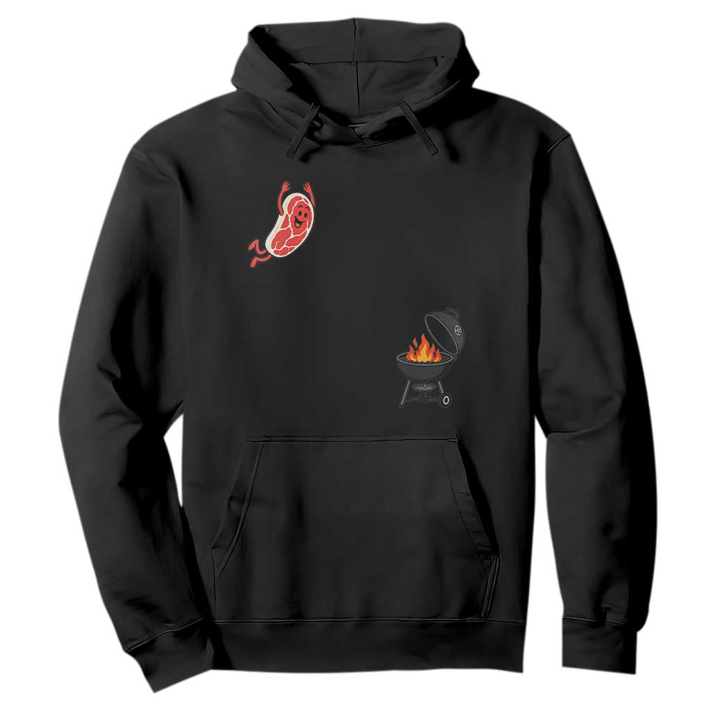 Humorous Diving Steak Charcoal Grill Graphic Hoodie BBQ Grilling Pitmaster Cookout Funny Barbecue Master TS02 Black Print Your Wear