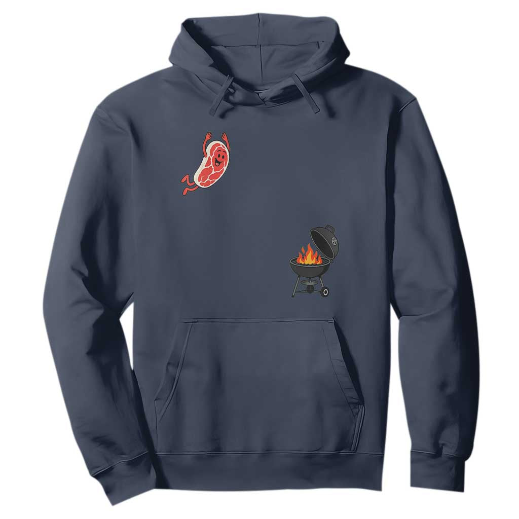 Humorous Diving Steak Charcoal Grill Graphic Hoodie BBQ Grilling Pitmaster Cookout Funny Barbecue Master TS02 Navy Print Your Wear