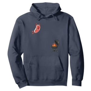 Humorous Diving Steak Charcoal Grill Graphic Hoodie BBQ Grilling Pitmaster Cookout Funny Barbecue Master TS02 Navy Print Your Wear
